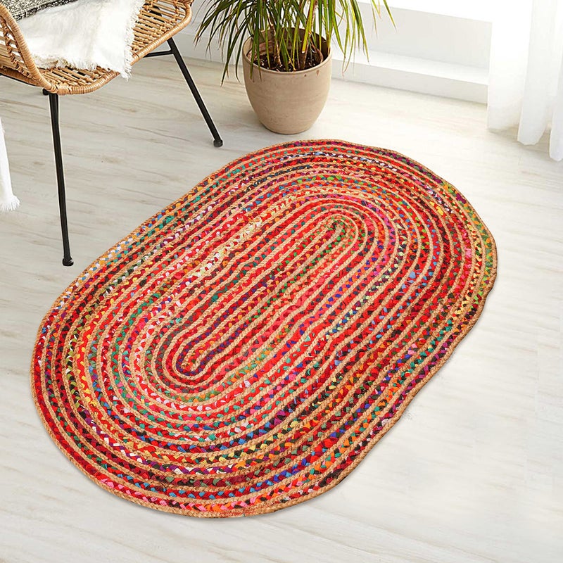 Light & Pro Jute Rug, 3x5 ft, Braided Area Rug, Kitchen Rug, Multi Color Cotton Chindi Oval Rug, Reversible - Image 2